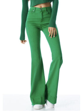 Alice + Olivia Beautiful High Rise Bell Jeans Women Sz 25 Green Hippie 70’s $250